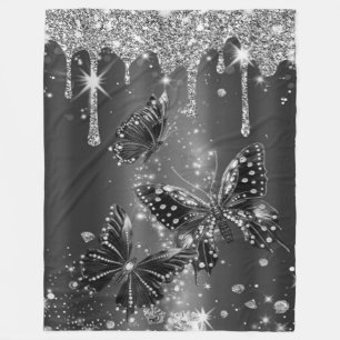 Butterflies in Silver Glow Fleece Blanket