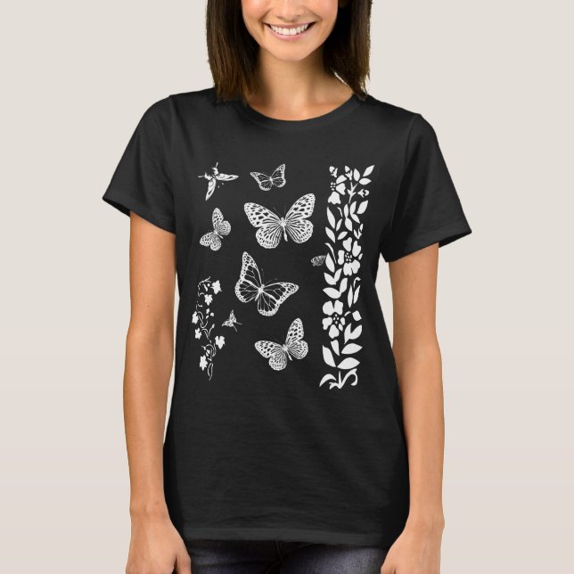 Butterflies in the garden elegant black T-Shirt (Front)