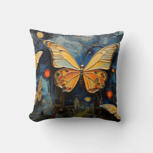 Butterflies In The Night Sky Painting Cushion