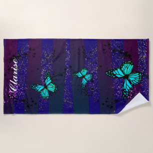 butterflies in the purple sky beach towel