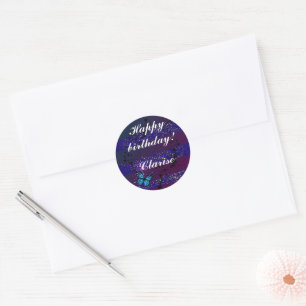 butterflies in the purple sky classic round sticker