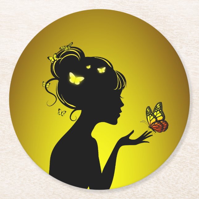 Butterflies In Yellow Butterflies Round Paper Coaster (Front)