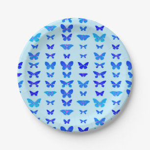 Butterflies, indigo, sky blue background paper plate