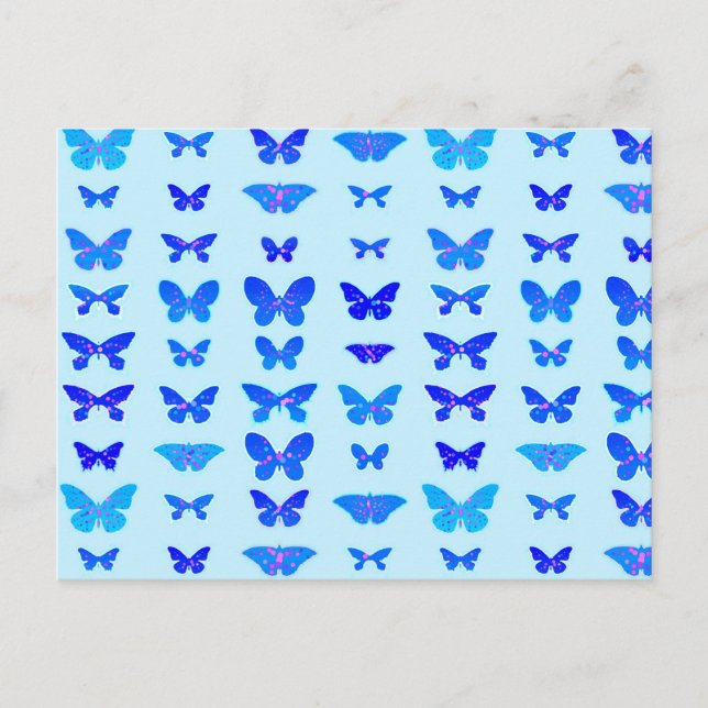 Butterflies, indigo, sky blue background postcard (Front)