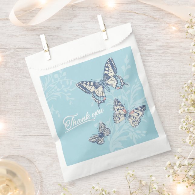 Butterflies inked light blue thank you wedding favour bag (Clipped)