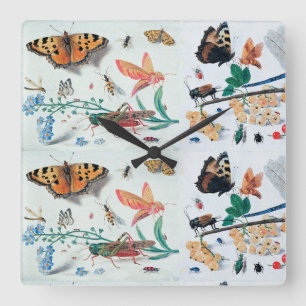 BUTTERFLIES ,INSECTS , FLOWERS AND PLANTS SQUARE WALL CLOCK