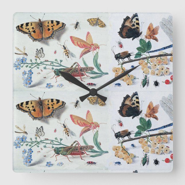 BUTTERFLIES ,INSECTS , FLOWERS AND PLANTS SQUARE WALL CLOCK (Front)