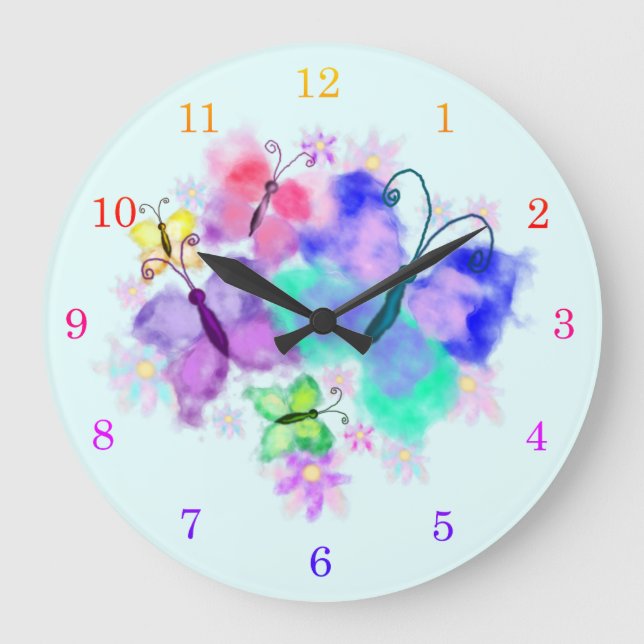 Butterflies - Joy - Spring - Customisable - Large Clock (Front)