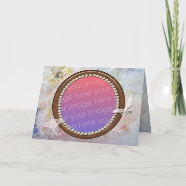 Butterflies, Lace and roses Photo Frame Card (Front)
