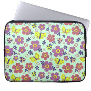 Butterflies, Ladybugs, Flowers, and Leaves Laptop Sleeve