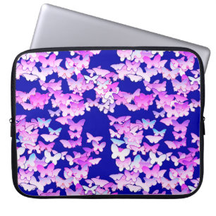 Butterflies, lavender and dark blue laptop sleeve
