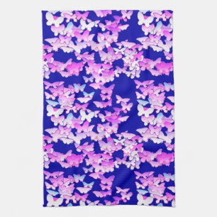 Butterflies, lavender and dark blue tea towel