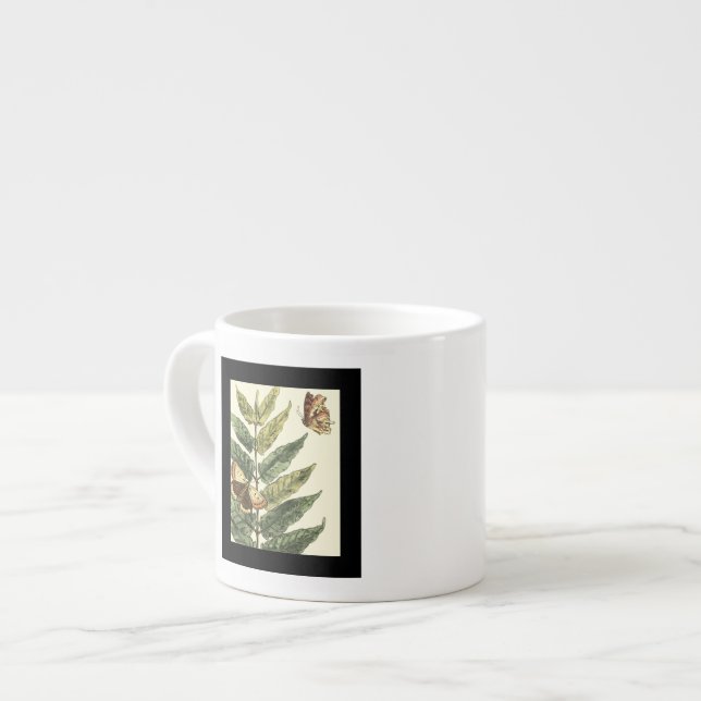 Butterflies & Leaves with Black Frame Espresso Cup (Front Left)