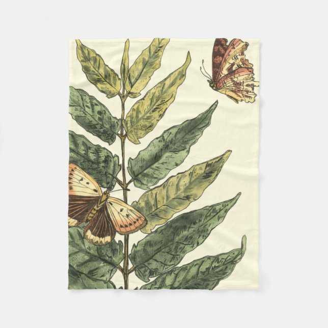 Butterflies & Leaves with Black Frame Fleece Blanket (Front)