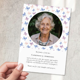 Butterflies Lilac Blue Sympathy Photo Funeral Thank You Card