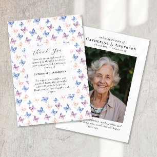 Butterflies Lilac Blue Sympathy Photo Funeral Thank You Card