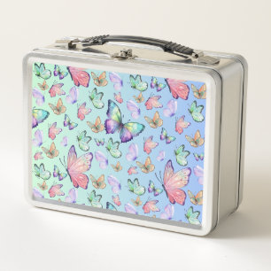 Butterflies Linear Gradient Background Pattern Metal Lunch Box