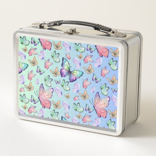 Butterflies Linear Gradient Background Pattern Metal Lunch Box (Front)