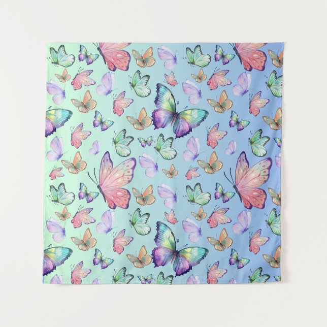Butterflies Linear Gradient Background Pattern Tapestry (Front)