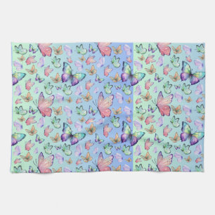 Butterflies Linear Gradient Background Pattern Tea Towel