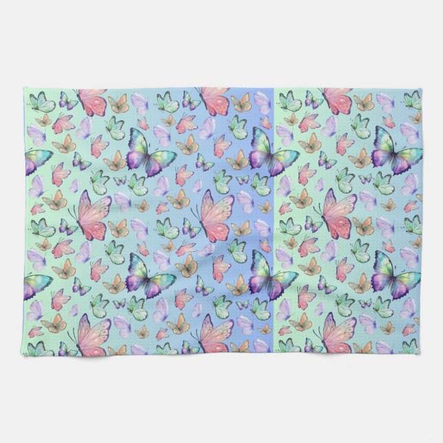 Butterflies Linear Gradient Background Pattern Tea Towel (Horizontal)