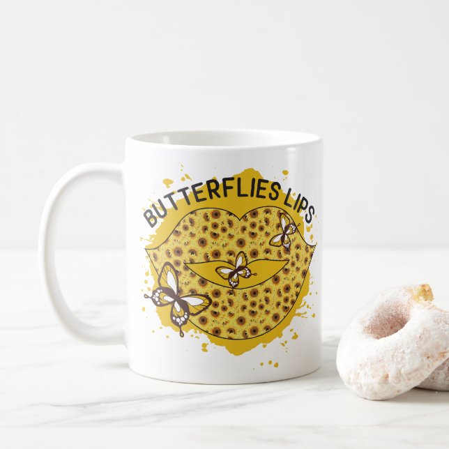 Butterflies Lips Coffee Mug (With Donut)
