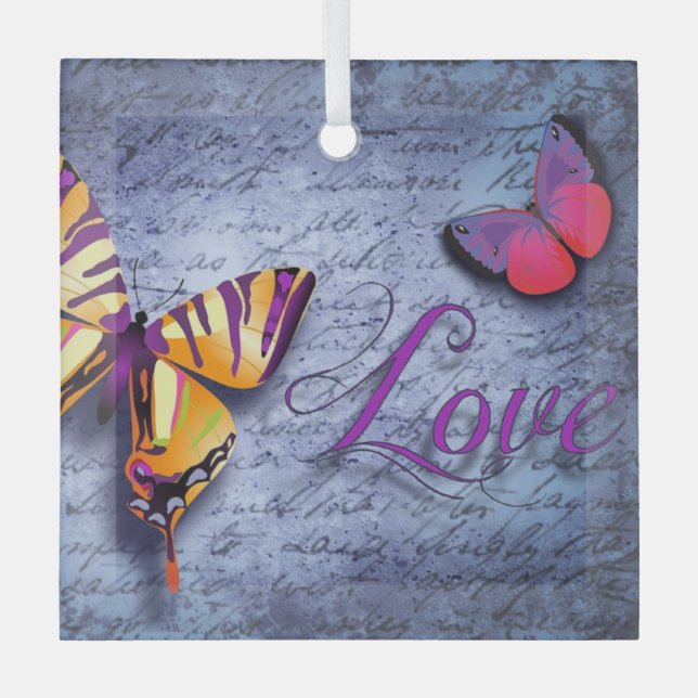 Butterflies love blue glass tree decoration (Front)