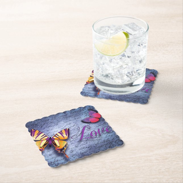 Butterflies love blue paper coaster (Insitu)