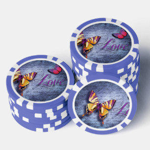 Butterflies love blue poker chips