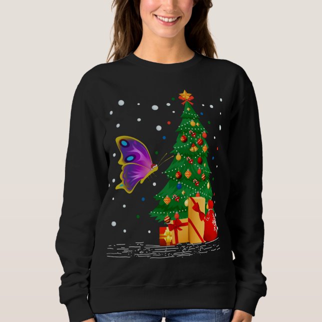 Butterflies Lover Gift Santa Hat Butterfly Christm Sweatshirt (Front)