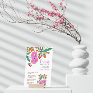 Butterflies Lovers Pink Floral Script Bridal Invitation