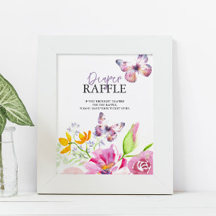 Butterflies & Lullabies Diaper Raffle Baby Shower Poster