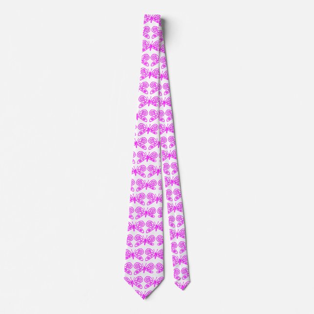 Butterflies - Magenta on White Tie (Front)