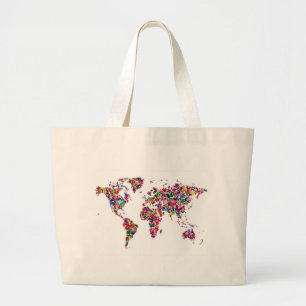 Butterflies Map of the World Large Tote Bag