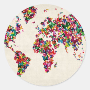 Butterflies Map of the World Map Classic Round Sticker