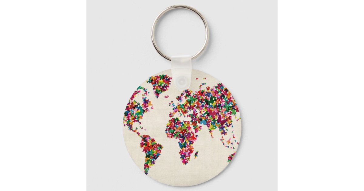 Butterflies Map of the World Map Key Ring | Zazzle