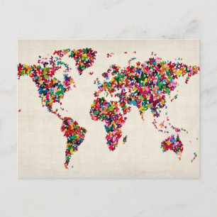 Butterflies Map of the World Map Postcard