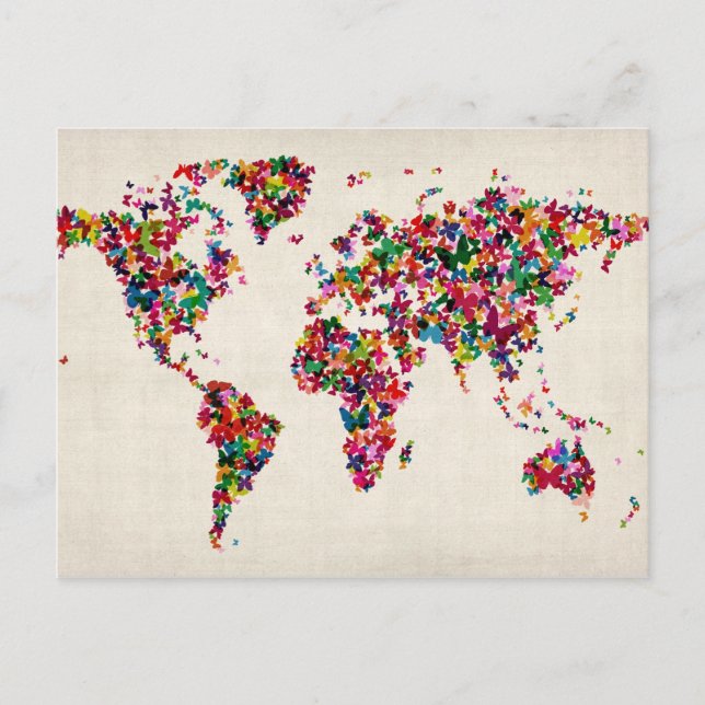 Butterflies Map of the World Map Postcard (Front)