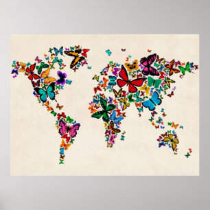 Butterflies Map of the World Poster