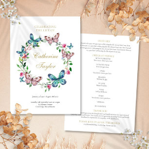 Butterflies Memorial Funeral Order Of Service Program