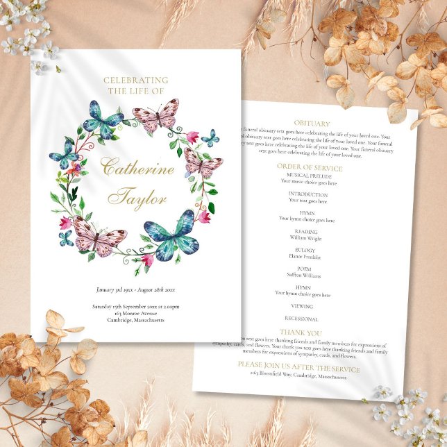 Butterflies Memorial Funeral Order Of Service Program (Butterflies Memorial Funeral Order Of Service Program)
