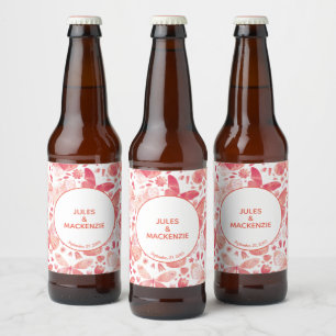 Butterflies Modern Boho Watercolor Coral Pink  Beer Bottle Label