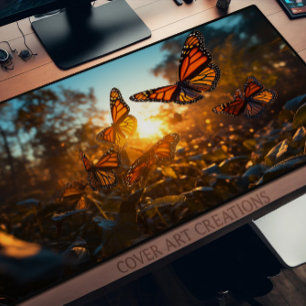 Butterflies, Monarchs At Sunset No. 84 Desk Mat