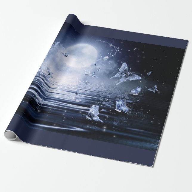 Butterflies Moon Flight Wrapping Paper (Unrolled)