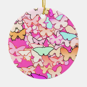Butterflies, multi and deep pink ceramic ornament