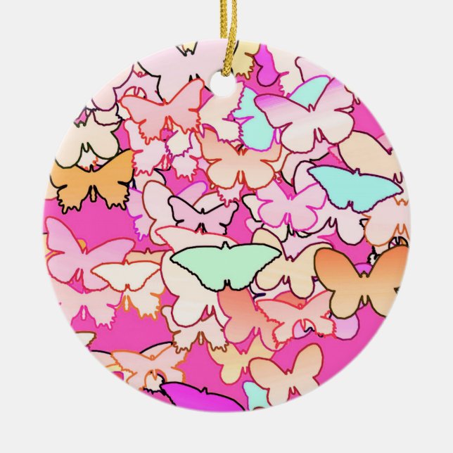 Butterflies, multi and deep pink ceramic ornament (Front)