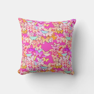 Butterflies, multi and deep pink cushion