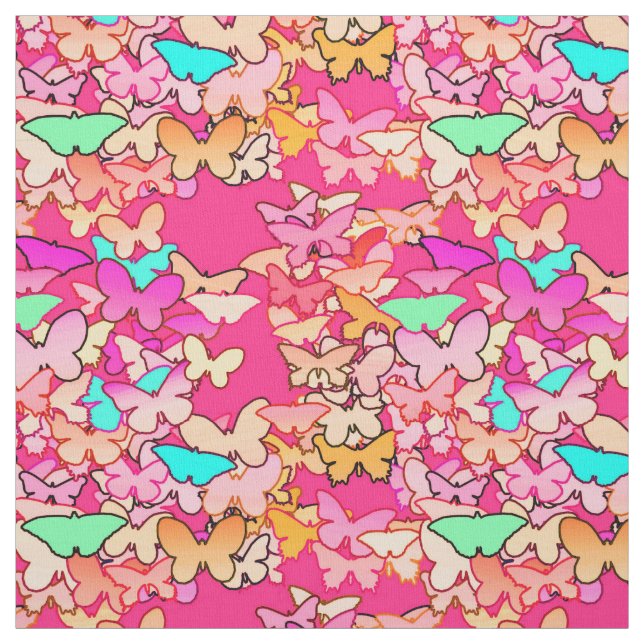 Butterflies, multi and deep pink fabric (Swatch)