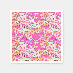 Butterflies, multi and deep pink napkin