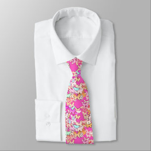 Butterflies, multi and deep pink tie